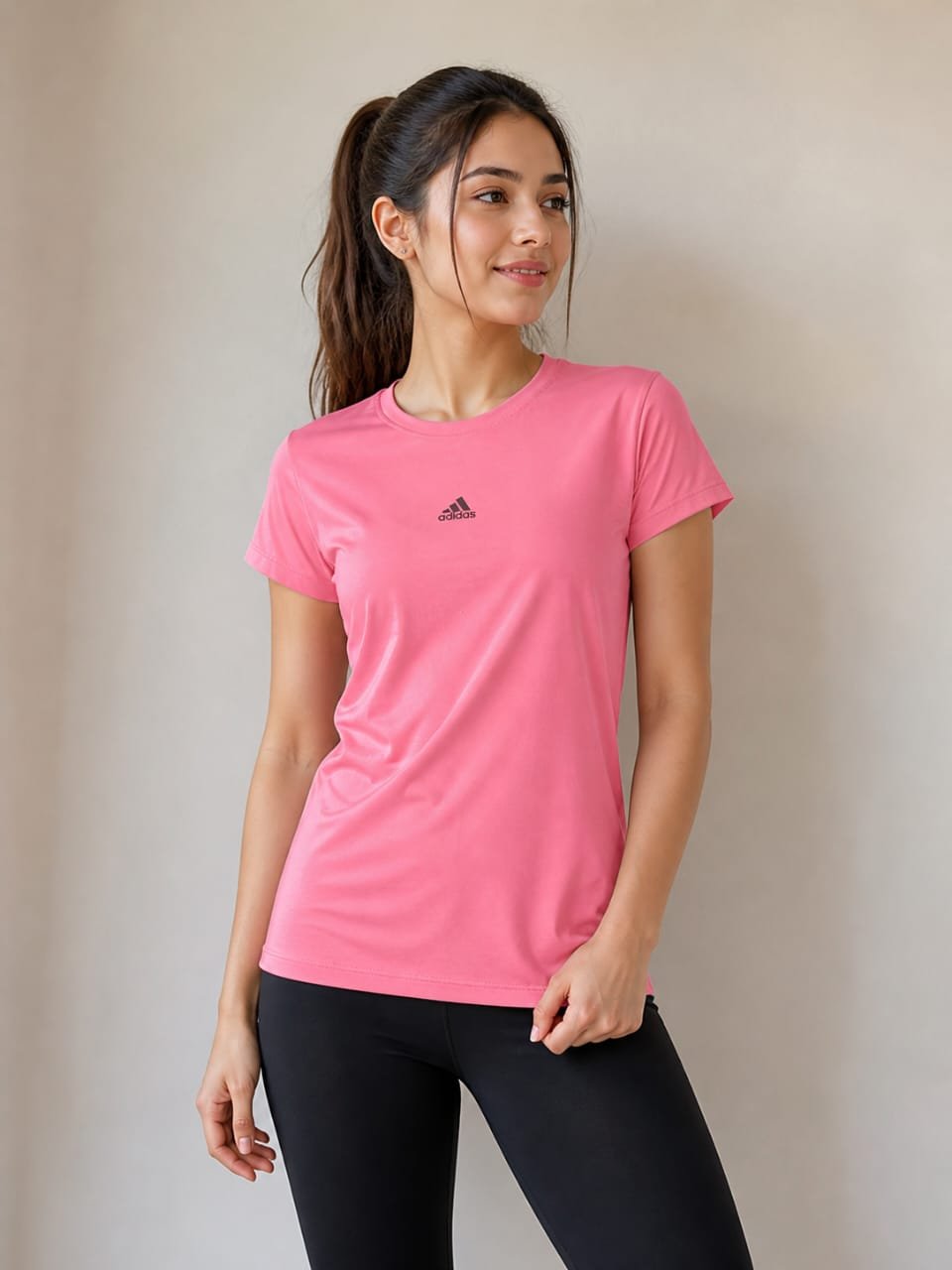 Women's Pink Round Neck Sports T-Shirt